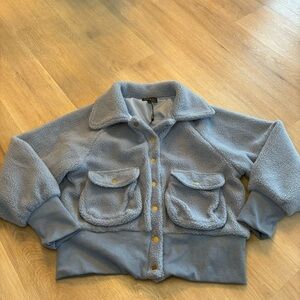 Teddy Jacket EN/KAY by Naveen NWT Faux Sherpa Crop Blue